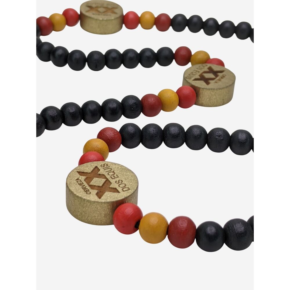 Dos Equis XX Beer Wood Mardi Gras Festival Bead Necklace Advertising Vintage Y2K